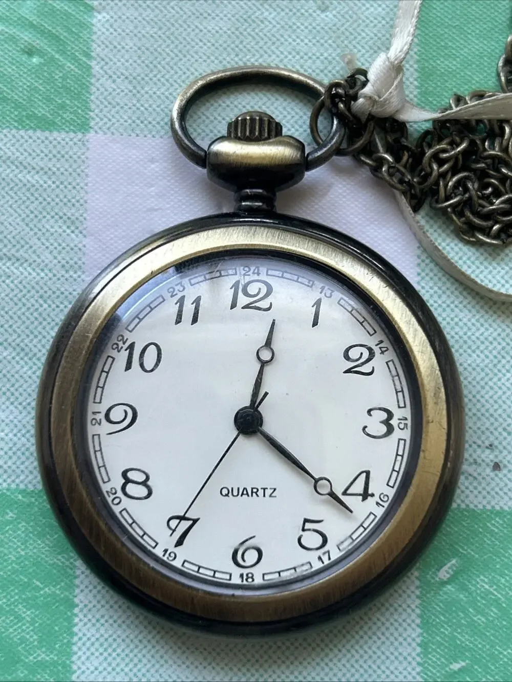 Bronze Tone White Dial Pocket Watch